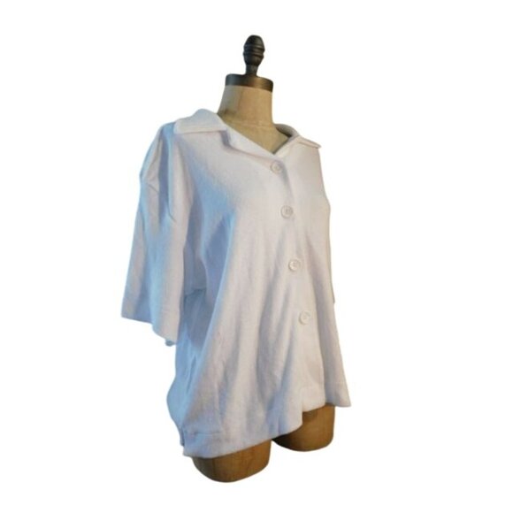 Gianni Bini Size S Small White Oversized Terrycloth Button Down Shirt NWT $69 - Picture 2 of 3